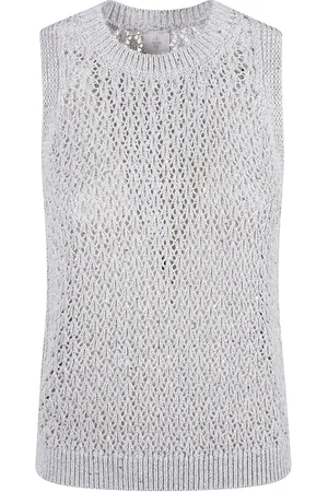 ELEVENTY Round-neck Knitwear, female, , L, Grey Linen Cotton Top Made in Italy