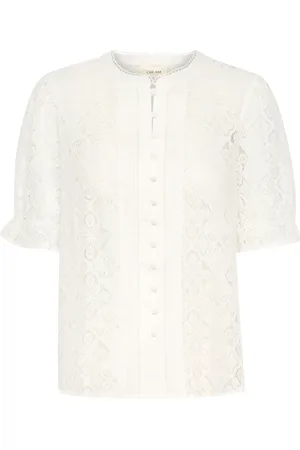 Cream Shirts, female, , L, Elegant Lace Shirt with Buttons