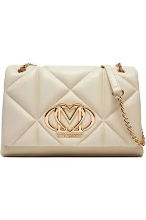 Moschino Shoulder Bags, female, , ONE SIZE, Beige Shoulder Bag with Gold Logo Lettering
