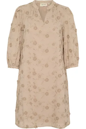 Cream Midi Dresses, female, , XS, Simple A-line Dress with V-neck