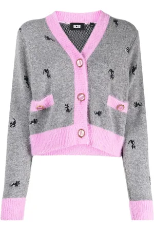 GCDS Cardigans, female, , XS, Grey Knit Cardigan