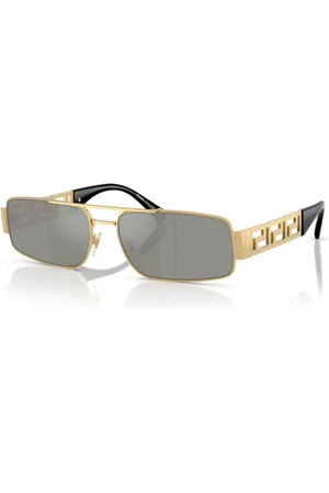 VERSACE Sunglasses, unisex, , 60 MM, Rectangular Sunglasses Green Lens Gold Frame