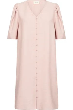 Cream Midi Dresses, female, , M, Feminine Dress with V-Neck and Buttons