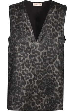 BLANCA Sleeveless Tops, female, , S, Animalier Print V-Neck Top Aw23