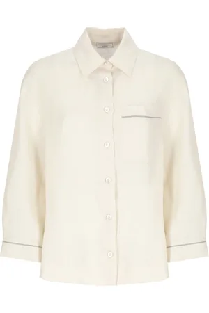 PESERICO SIGN Shirts, female, , XS, Ivory Linen Shirt with Collar