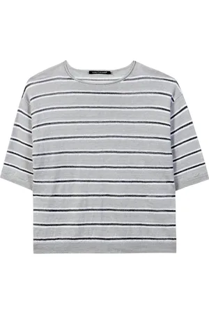 Luisa Cerano Round-neck Knitwear, female, , L, Short Sleeve Linen Pullover, Silver Grey