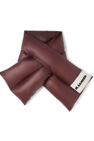 Jil Sander Winter Scarves, female, , ONE SIZE, Down Scarf Aubergine White Logo Patch