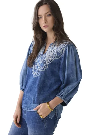 Summum Woman Indigo Sateen Shortsleeve Top