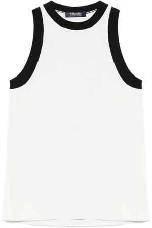 Max Mara Sleeveless Tops, female, , M, Ecru Tank Top with Contrasting Trim