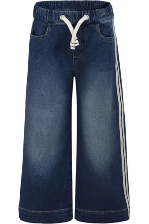 Palm Angels Jeans, female, , 12 Y, Indigo Cotton Denim Wide Leg Jeans