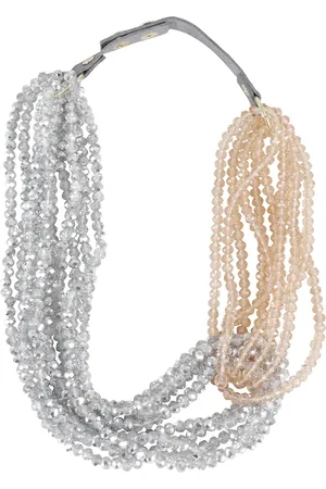 ANTONELLI Necklaces, female, , ONE SIZE, Cleopatra Necklace Silver Nude Beads Leather
