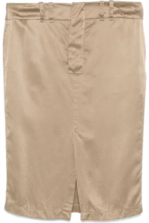 Saint Laurent Taupe Silk Pencil Skirt