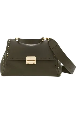 Carolina Herrera Shoulder Bags, female, , ONE SIZE, Khaki Leather Shoulder Bag with Colorful Stones