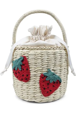 Stella McCartney Bags, female, , ONE SIZE, Straw Bucket Bag with Embroidered Strawberries