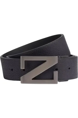 Ermenegildo Zegna Belts, male, , 115 CM, Midnight Monogram Buckle Leather Belt