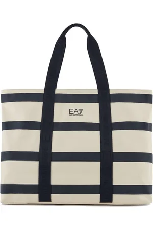 Emporio Armani Tote Bags, unisex, , ONE SIZE, Striped Cotton Shopping Bag
