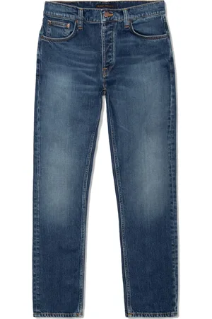Nudie Jeans Straight Jeans, male, , W33 L32, Slim Fit Dark Distressed Jeans