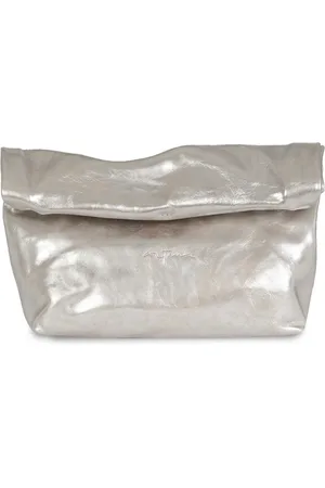 Cortana Delhi L, large white silver leather clutch