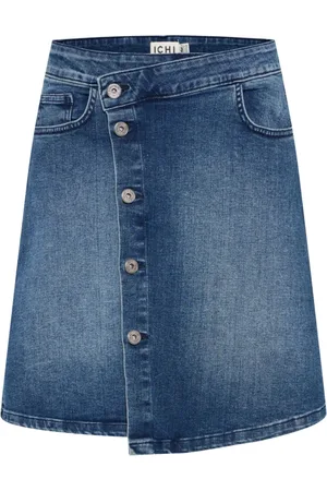 Ichi Denim Skirts, female, , XS, Asymmetric Denim Skirt with Front Buttons