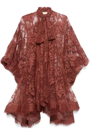 ZIMMERMANN Party Dresses, female, , XS, Illustration Lace Mini Dress Chestnut