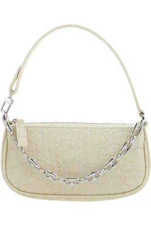 By Far Handbags, female, , ONE SIZE, White Crocodile Embossed Leather Shoulder Bag