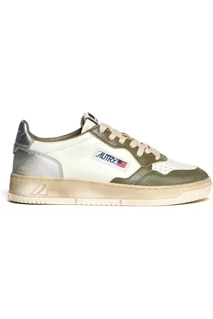 Autry Sneakers, male, , 6 UK, Vintage Leather Trainers in White/Green/Silver
