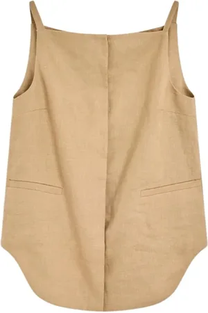 SEMICOUTURE Sleeveless Tops, female, , XS, Square Neck Linen Top with Buttons