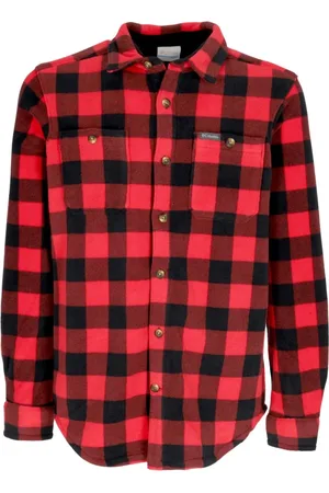 Columbia Casual Shirts, male, , S, Red Check Flare Gun Fleece Shirt