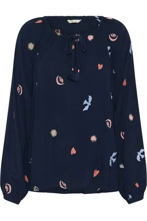 Cream Blouses, female, , XL, Embroidered Blouse with Puff Sleeves