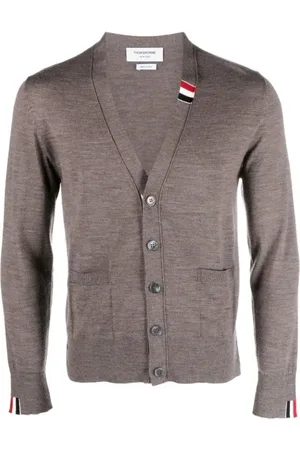 Thom Browne Cardigans, male, , 2XL, Cardigan Jersey Stitch V-Neck Jumper