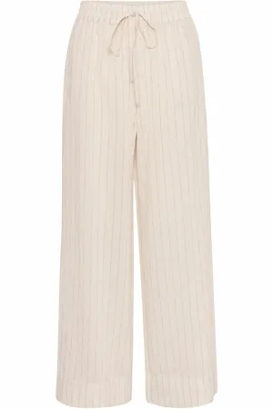 My Essential Wardrobe Wide Trousers, female, , XL, Striped Wide Leg Trousers Oatmeal Melange