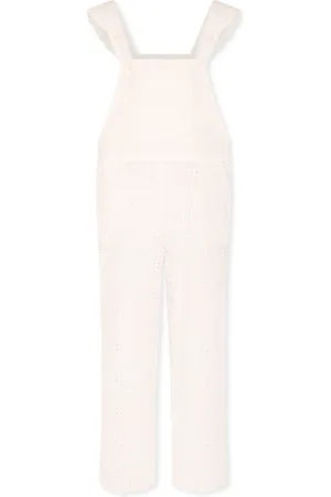 MC2 SAINT BARTH Jumpsuits, female, , 10 Y, White Cotton Dungarees with Floral Embroidery