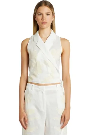 MARELLA Vests, female, , M, Embroidered linen top - Large