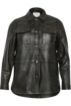 Kaffe Leather Jackets, female, , 2XL, Leather Shirt Jacket