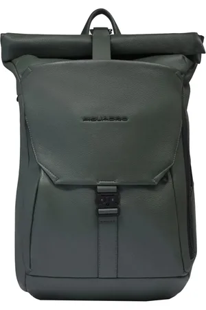 Piquadro Leather Roll Top Laptop Backpack