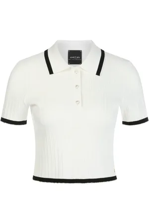 Marc Cain Cropped Polo-Shirt with Contrast Stripes