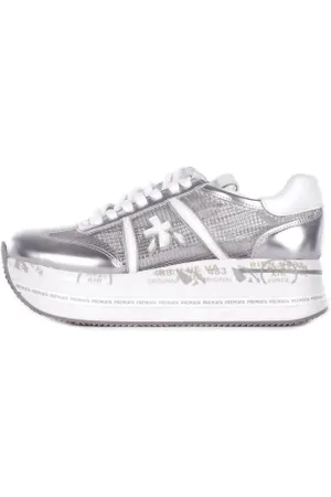 Premiata Silver Trainers with Logo Details