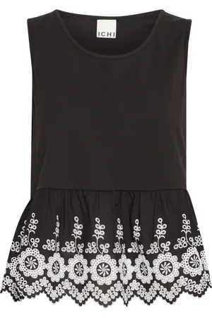 Ichi Sleeveless Tops, female, , L, Peplum Top with Embroidered Details