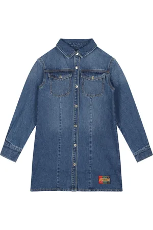 Moschino Dresses, unisex, , 10 Y, Denim Dress with Teddy Bear