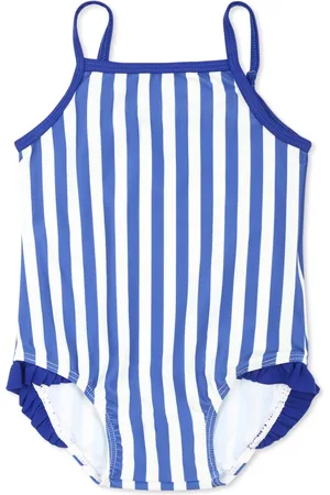 Petit Bateau Swimsuits, female, , 6 M, Striped One-Piece Swimsuit with Ruffles