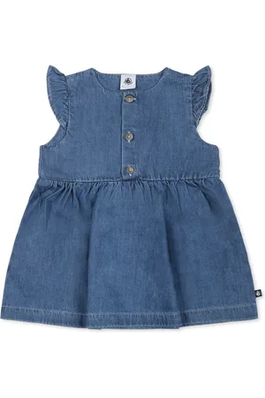 Petit Bateau Denim Casual Short-Sleeved Dress with Ruffles