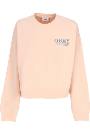 Obey Sweatshirts, female, , M, Peach Parfait Crewneck Sweatshirt with Embroidery