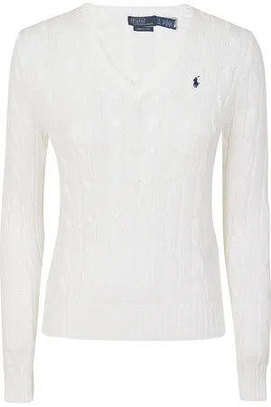 Ralph Lauren V-neck Knitwear, female, , L, Cable-Knit Cotton V-Neck Jumper