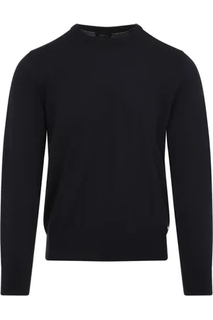 BRIONI Round-neck Knitwear, male, , M, Blue Wool Crewneck Jumper