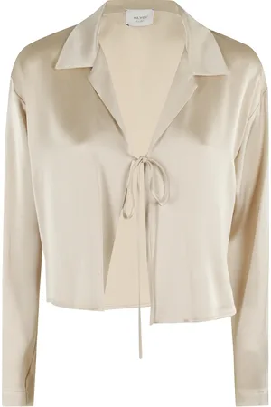 ALYSI Blouses, female, , XS, Cream Liquid Satin Shirt with Pointed Collar
