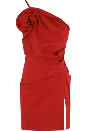 MAGDA BUTRYM One-Shoulder Draped Dress with Flower Applique