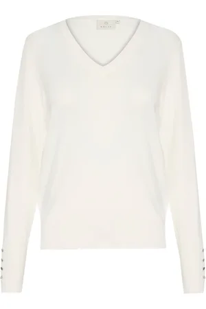 Kaffe V-Neck Knit Pullover with Button Details