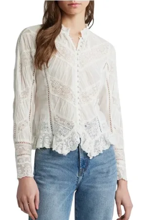 LOVESHACKFANCY Lace Embroidery Cotton Voile Blouse
