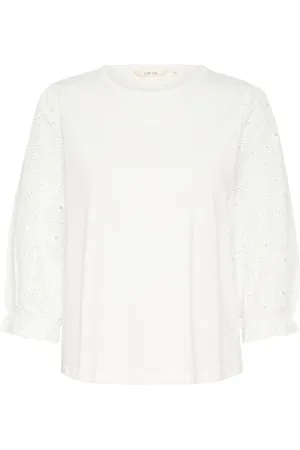 Cream T-Shirt Top with 3/4 Sleeves