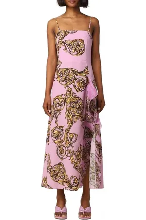 VERSACE Midi Dresses, female, , M, Fantasy Print One-Shoulder Long Dress